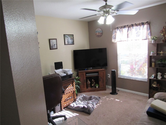 office space featuring carpet flooring and ceiling fan