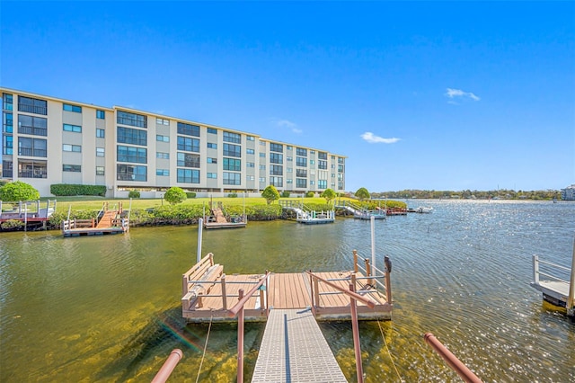 view of dock featuring a water view