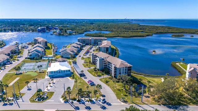 aerial view with a water view