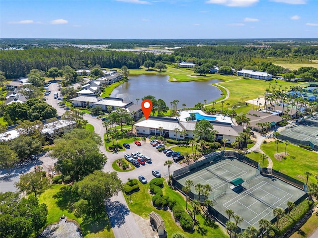 aerial view with a water view