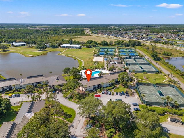 aerial view with a water view