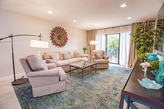 living room featuring light wood-type flooring