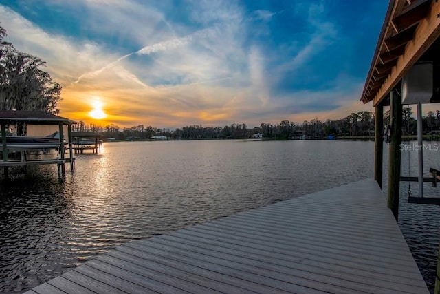 view of dock with a water view