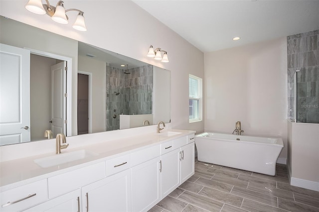 bathroom featuring vanity and separate shower and tub