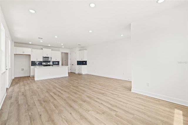 unfurnished living room with light hardwood / wood-style flooring