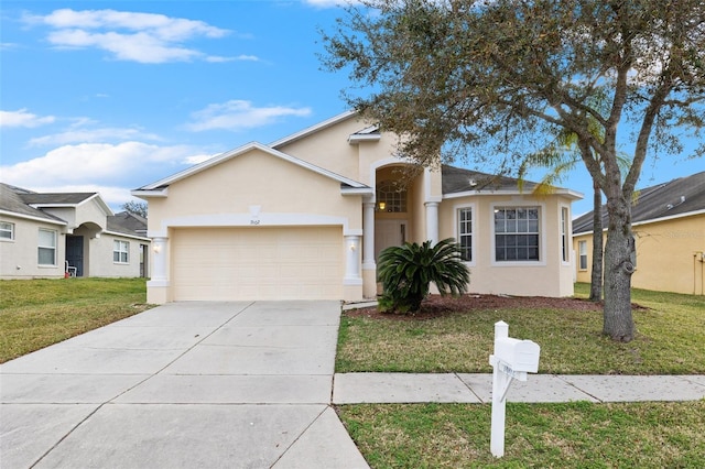 ranch-style house with a front lawn and a garage