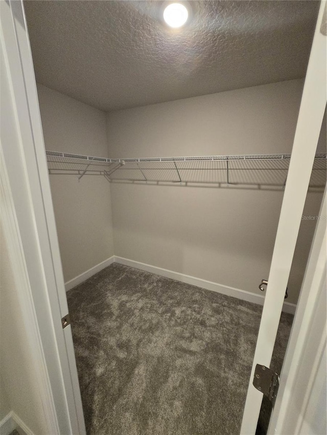 spacious closet featuring dark carpet