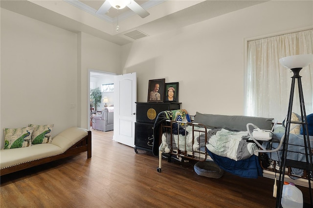 interior space with hardwood / wood-style floors and ceiling fan