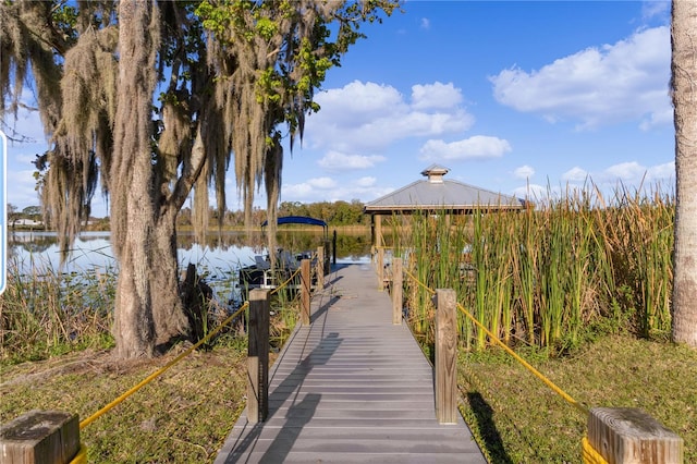 dock area featuring a water view