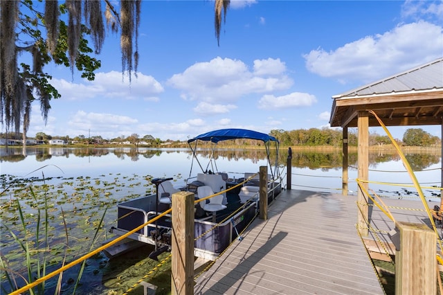 view of dock with a water view