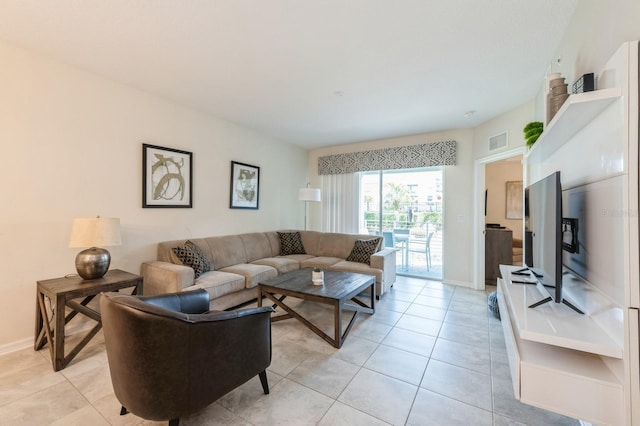 living room with light tile floors