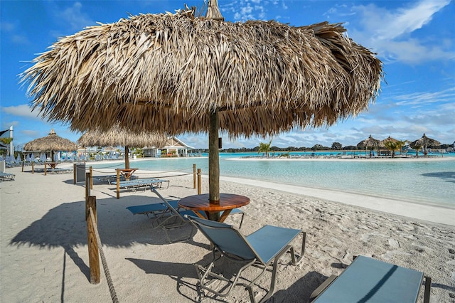 view of home's community with a view of the beach and a gazebo