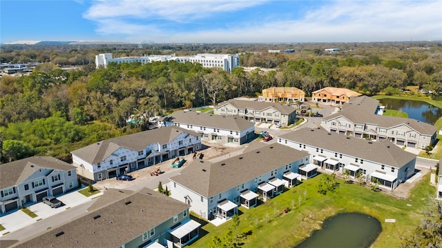 aerial view with a water view