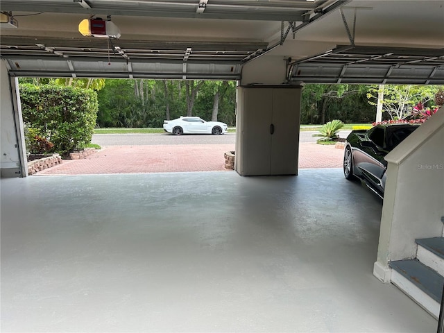 garage with a garage door opener