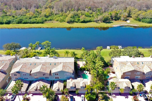 aerial view featuring a water view