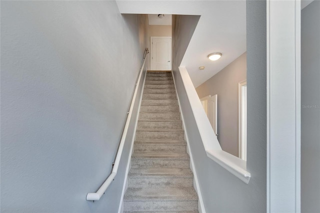 staircase with hardwood / wood-style flooring