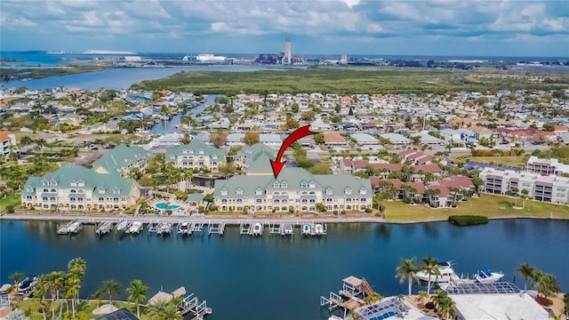 aerial view featuring a water view