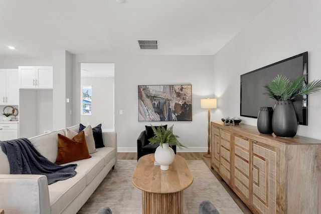 living room featuring light wood-type flooring