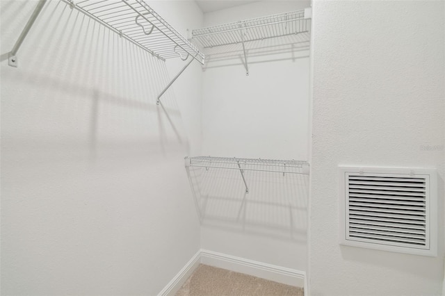 walk in closet with carpet