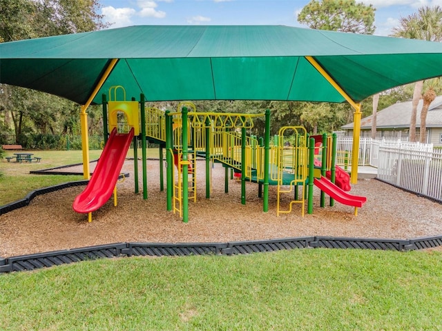 view of play area featuring a yard