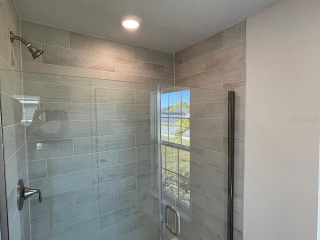 bathroom featuring a shower with door