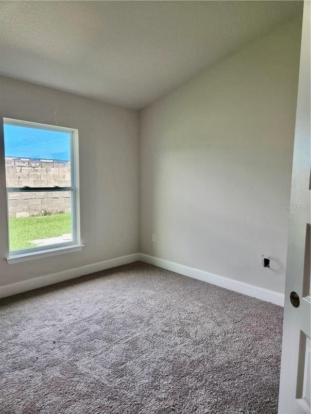 unfurnished room with a textured ceiling and carpet