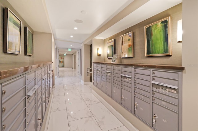 interior space with light tile patterned flooring and mail boxes