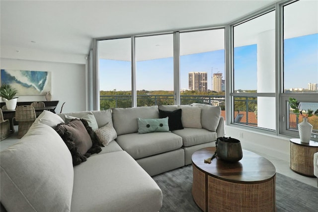 living room featuring floor to ceiling windows