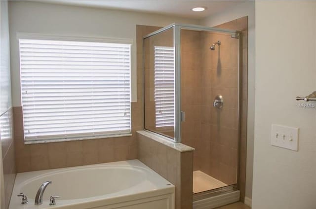 bathroom with plus walk in shower