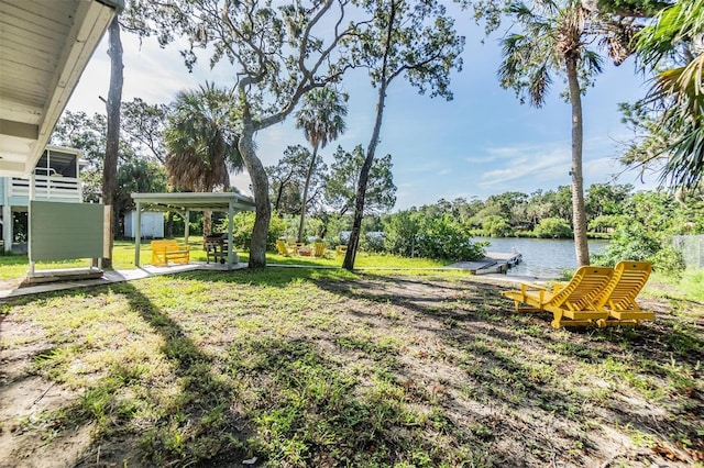 view of yard with a water view