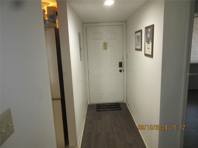 hallway featuring dark wood-type flooring