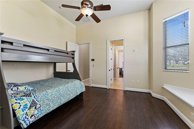 bedroom featuring ceiling fan and hardwood / wood-style flooring