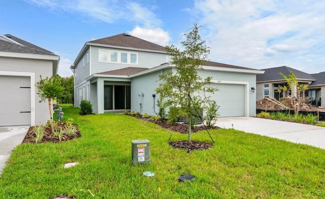 view of front facade with a front lawn and a garage