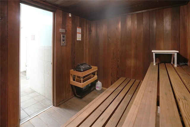 view of sauna featuring wood-type flooring