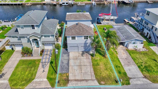 aerial view with a water view