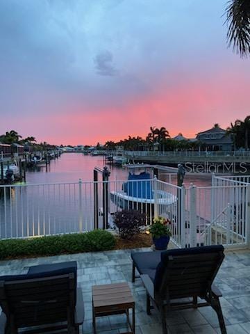 view of dock with a water view