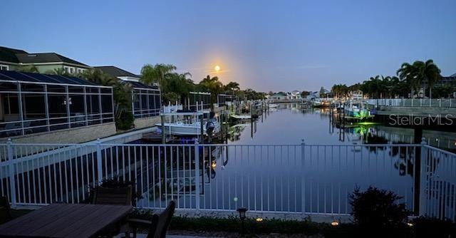 view of dock with a water view