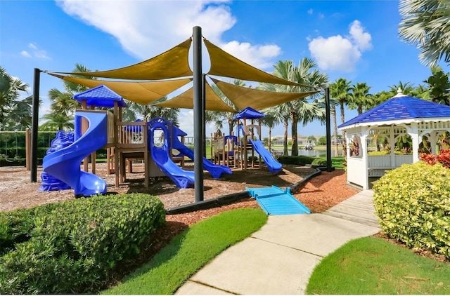 view of jungle gym with a gazebo