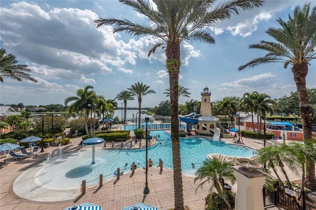 view of swimming pool featuring a patio