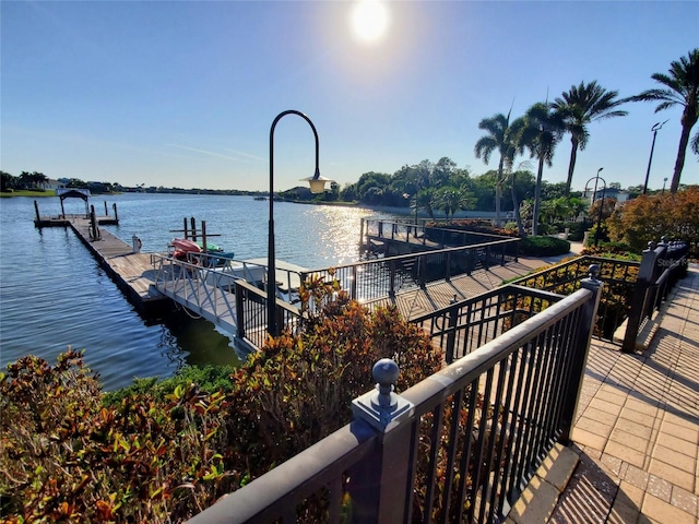 dock area featuring a water view