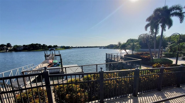 view of dock with a water view