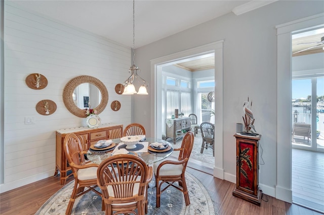 dining space with plenty of natural light and hardwood / wood-style flooring