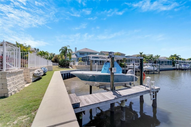 dock area featuring a water view