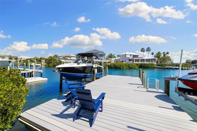 view of dock with a water view