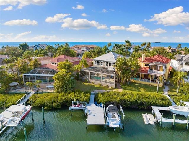 aerial view with a water view