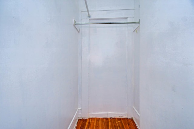 walk in closet with wood-type flooring