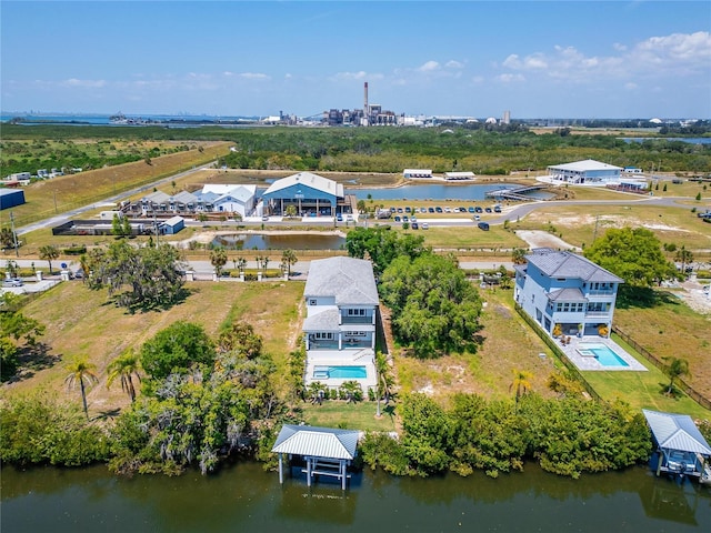 aerial view with a water view