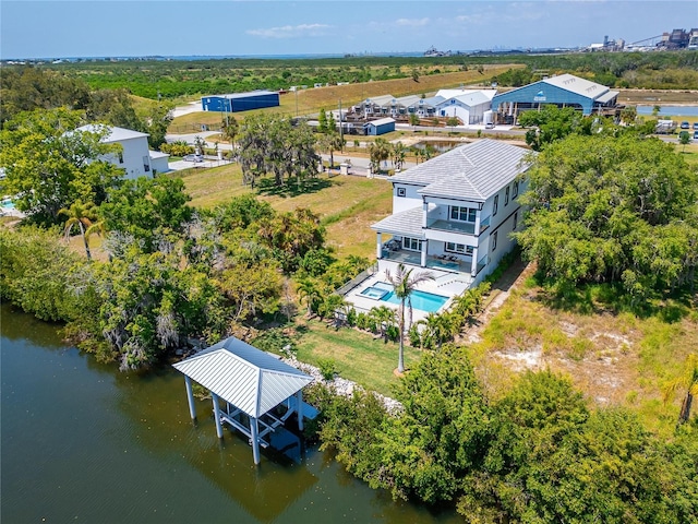 bird's eye view featuring a water view