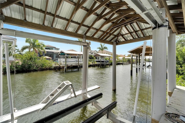 view of dock with a water view