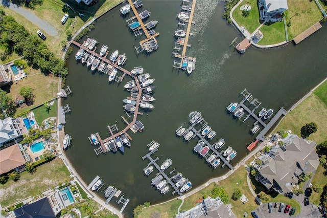 bird's eye view featuring a water view